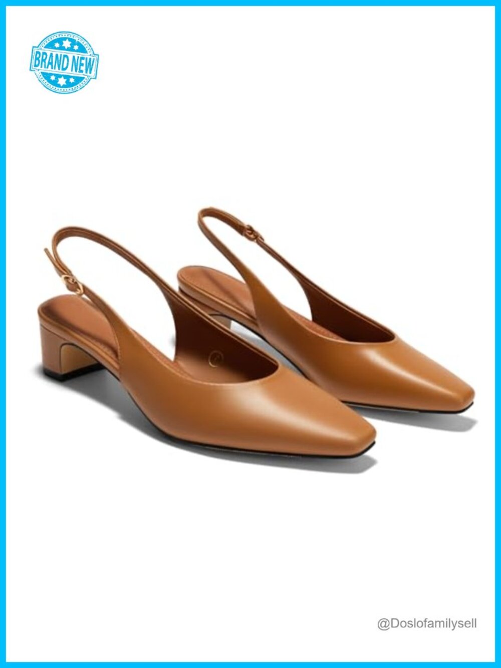 Faux Leather Chunky Low Heel Slingback Pumps Closed Toe Office Dress Shoes